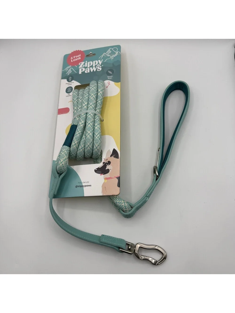 ZippyPaws Double Rope Leash 5 Foot Teal Dog Leash Woven ZPC-C0118 Zippy Paws